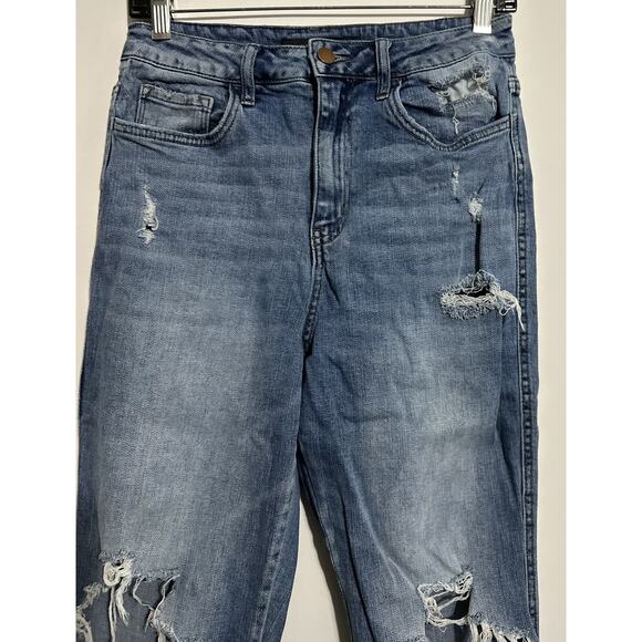 Flying Monkey Ultra High Rise Ankle Blue Rip Distressed Straight Jeans Size 27 - Picture 3 of 13